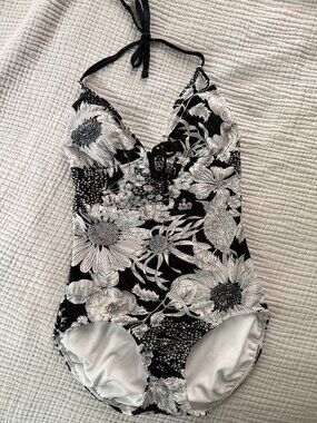 Black and White Floral One Piece Bathing Suit